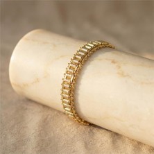 Silindir Örme Hasır Bileklik - 14K Altın Rengi Kaplama, 17 cm