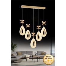 Litra Lighting Damla Model 5"li Gold 3 Renk Modu Yemek Masası Oturma Çocuk Yatak Odası Modern Ledli Avize