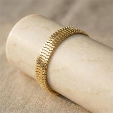 Kalın Hasır Zincir Bileklik - 14K Altın Rengi Kaplama, 19 cm