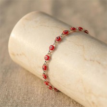 Zeino Kırmızı Nazar Boncuk Bileklik - Beyaz Altın Kaplama - 18+3 cm