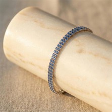 Mavi Taş Detaylı Bileklik - Gümüş Rengi Kaplama, 17+2 cm