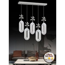 Litra Lighting Eclipse Model 5"li Gümüş 3 Renk Modu Yemek Masası Oturma Çocuk Yatak Odası Modern Ledli Avize