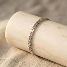 Örgü Zincir Bileklik - Gümüş Rengi Kaplama, 19 cm