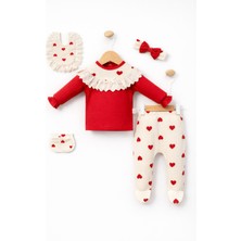 Kalp Desenli Yenidoğan Kırmızı Beşli Bebek Hastane Çıkış Seti - Minicayzen