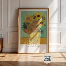 Persona Istanbul Vincent Van Gogh "vazoda 12 Ayçiçeği" - Sarı ve Turkuaz Sanat Posteri (Çerçevesiz)