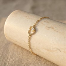 Zeino Kalp Charm Zirkon Taşlı Bileklik - 14K Altın Kaplama - 17+3 cm