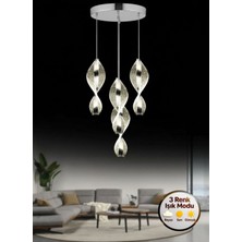 Litra Lighting Nuvola Model 4'lü Gümüş 3 Renk Modu Modern Ledli Salon Mutfak Oturma Yatak Odası LED Avize