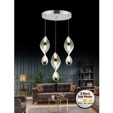 Litra Lighting Nuvola Model 3'lü Gümüş 3 Renk Modu Modern Ledli Salon Mutfak Oturma Yatak Odası LED Avize