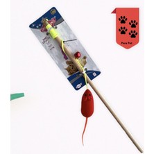 Normadia Ses Çıkaran Fareli Kedi Oltası, Ahşap Sapli, Eğlenceli Kedi Oyuncağı