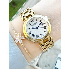 Tom Jones Takvimli Altın Renk Kadın Kol Saati ve Bileklik