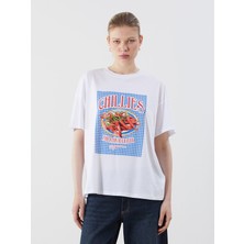 Lc Waikiki Yeni Sezon Bisiklet Yaka Baskılı Oversize Kadın Tişört