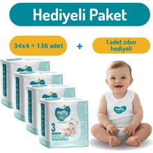 Moffy Twin Midi No 3 Bebek Bezi (34 x 4) 136 Adet + 1 Adet Zıbın Hediyeli