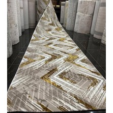 Nesrin Jel Kaymaz Taban Kesme Halı Yolluk Krem Kahverengi Sarı Makinede Yıkanabilir