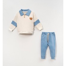 Bebeva Baby Ayıcık Nakışlı %100 Pamuk Erkek Bebek Alt Üst Takım