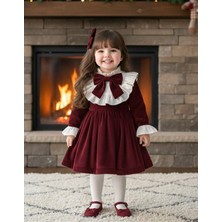 Bordo Çocuk Kadife Elbise Bayramlık Elbise Şık Elbise