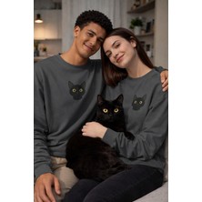 Muhtar Store Siyah Kedi Desenli Sevgili Sweatshirt – Unisex Çift Kombini