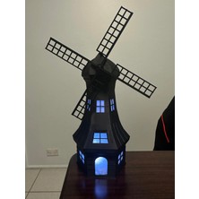 Talha3D Hollanda Modeli  Yel Değirmeni Abajur Seti ve Mumluk