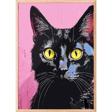 Zestia Ahşap Çerçeveli Duvar Tablosu Modern Pop Art Siyah Kedi Salon Dekoru