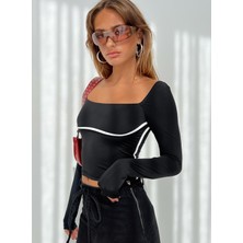 Les Séduisantes C.A. Dalgıç Kumaş Çizgi Detaylı Bluz