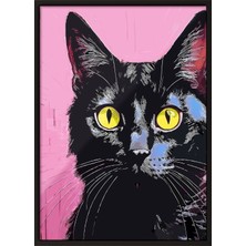 Zestia Siyah Çerçeveli Duvar Tablosu Modern Pop Art Siyah Kedi Salon Dekoru
