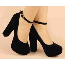 Göymen Kundura Kadın Abiye Bilekten Bağlamalı Platform Siyah Süet Ayakkabı