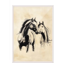 Zestia Beyaz Çerçeveli Duvar Tablosu Asil Atlar Salon Dekoru