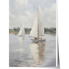 Zestia Poster Minimal Yelkenli – Soft Bej Tonlar Salon Dekoru