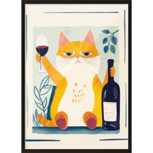 Zestia Siyah Çerçeveli Duvar Tablosu Keyifli Kedi Mutfak Dekoru