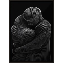 Zestia Siyah Çerçeveli Duvar Tablosu Çizgisel Sarılma Figürü – Siyah Beyaz Minimal Salon Dekoru