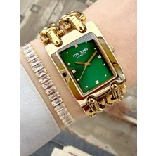 Tom Jones Kadranı Yeşil Zincir Kordon Kadın Kol Saati ve Bileklik