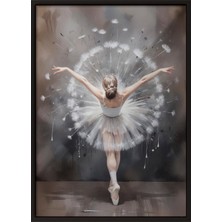 Zestia Siyah Çerçeveli Duvar Tablosu Zarif Balerin Silueti – Uçuşan Karahindiba Detayları Salon Dekoru