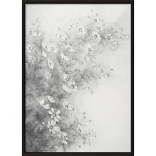 Zestia Siyah Çerçeveli Duvar Tablosu Minimal Çiçek Eskizi – Gri Tonlar Salon Dekoru