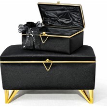 2li Deri Şeritli Siyah Çeyiz Sandığı Bohça Kutusu