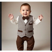 Erkek Bebek Papyonlu Yelekli 3’lü Takım – Gömlek Pantolon Papyon