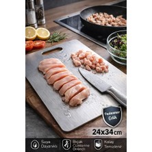 Rosemor Çelik Paslanmaz  Metal Tezgah Koruyucu Kesme Çelik Tahtası Hamur Açma Tezgahı 23X34 cm