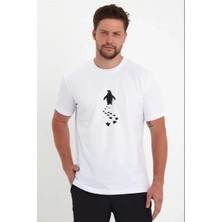 Velmora Fashion Erkek Nihilist Penguen Temalı Oversize Bisiklet Yaka Tişört - Beyaz