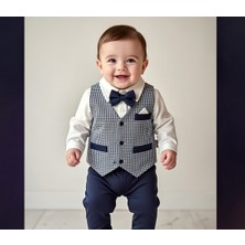 Erkek Bebek Papyonlu Yelekli 3’lü Takım – Gömlek Pantolon Papyon