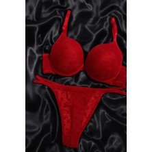 Ang Butik Kırmızı Kalp Desenli Dolgulu Sütyen Takımı