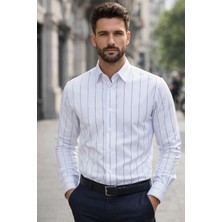 Colvıs Man Slim Fit Dar Kesim Likralı Cepsiz Çizgili Desen Hediye Kutulu Erkek Gömleği