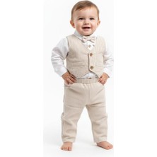 Butik Erkek Bebek Papyon Detaylı Yelekli Özel Gün Elbisesi Pamuklu Kumaş
