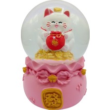 Dünyadan Hediyeler Maneki Neko Şans Kedisi Işıklı Kar Küresi Pembe 9cm
