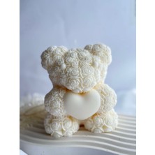 Gül Desenli Beyaz Renk Yasemin Kokulu Ayıcık Mum