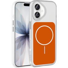iPhone 17 Kılıf M-Safe Şarj Özellikli Metal Buton Tasarımlı Zore Ikonik Sert Silikon Kapak - Turuncu