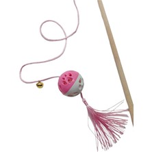 Normadia Renkli Pati Desenli Çıngıraklı Kedi Oltası, Ahşap Saplı, Püsküllü Oyuncak