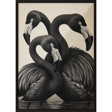 Zestia Siyah Çerçeveli Duvar Tablosu Siyah Tonlarda Üçlü Flamingo Modern Stil Salon Dekoru