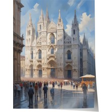 Zestia Poster Gotik Katedral ve Meydan Manzarası – Aydınlık Tonlar Salon Dekoru