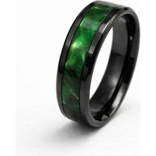 Famex Butik ve Aksesuar Erkek Siyah Çelik Yüzük – Yeşil Opal Görünümlü Orta Şeritli Modern Tasarım | Paslanmaz, Kararma Yapmaz Şık Erkek Yüzüğü