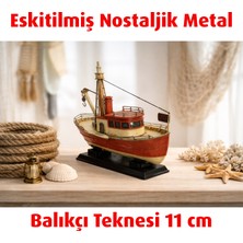Direkstoktan Dekoratif Eskitilmiş Metal Minyatür Balıkçı Teknesi 11 cm / 1110A-4612 - Sevgililer Günü Hediyesi