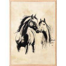 Zestia Ahşap Çerçeveli Duvar Tablosu Asil Atlar Salon Dekoru