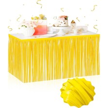 FRY Kendinden Yapışkanlı Makaron Sarı Püsküllü Masa Eteği – 75 x 275 cm Parti Süslemesi